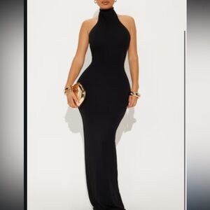 Fashion nova Elegant Black Halter Neck Dress